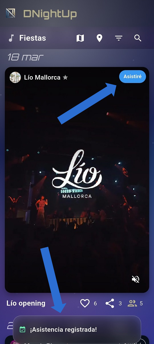 Botón Asistiré en la tarjeta del evento